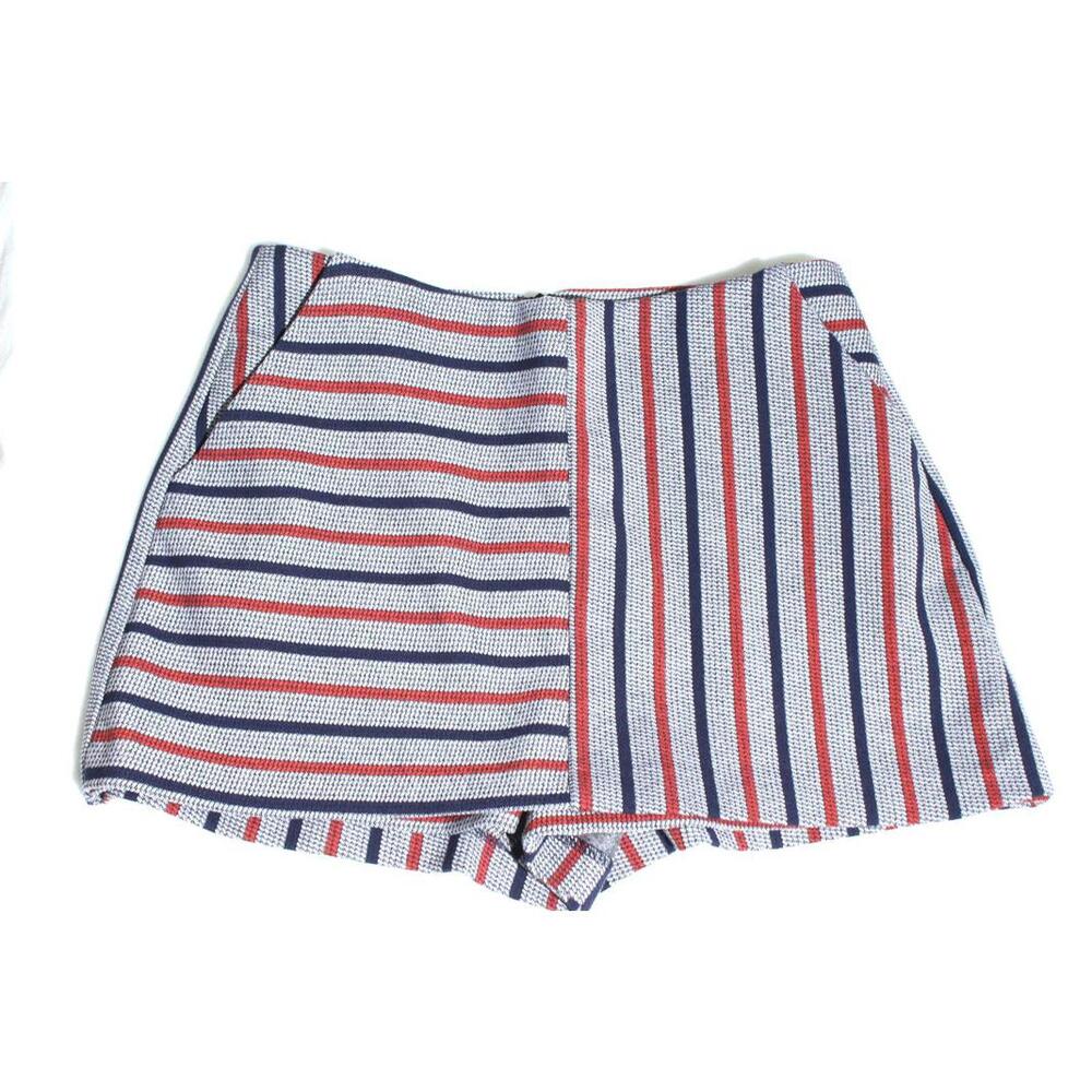 ZARA Trafaluc Striped High Waisted Skort Women's M Red White Blue Festival Skirt